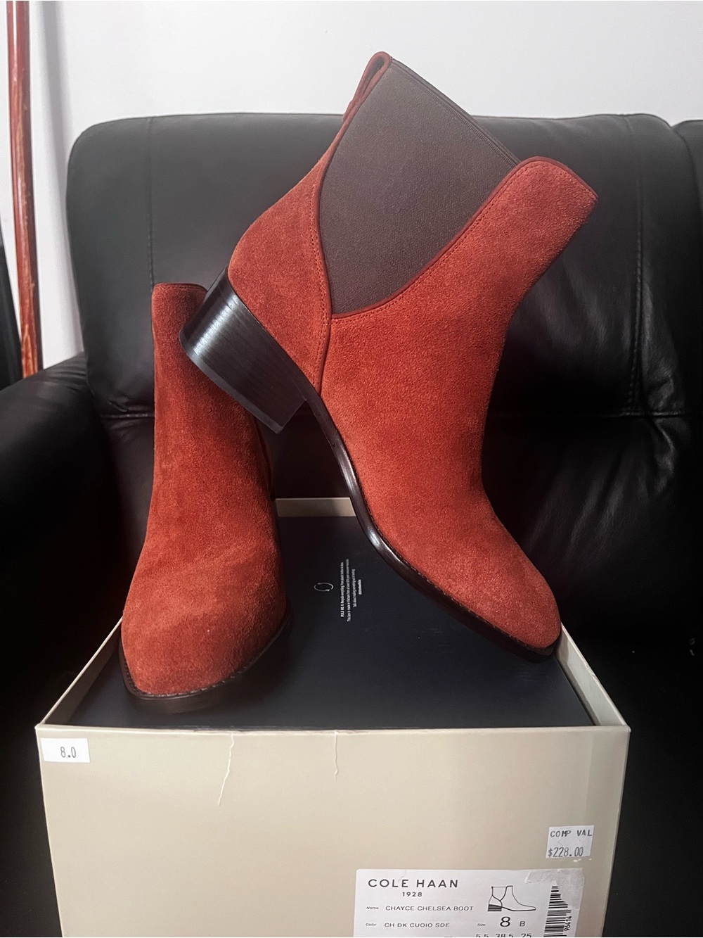 Cole Haan Burnt Orange Suede Chelsea Ankle Boots. Size 8